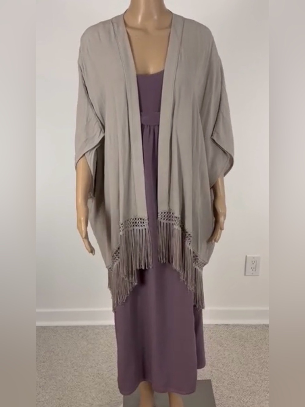 ARITZIA TALULA Long Length Fawkner Fringed Boho Mock Cardigan